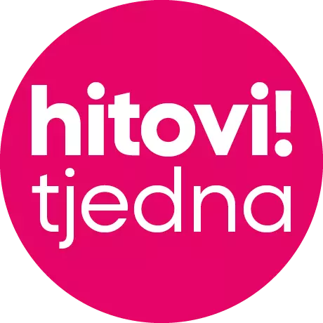 Pepco roza kružna naljepnica s bijelim tekstom hitovi! tjedna.